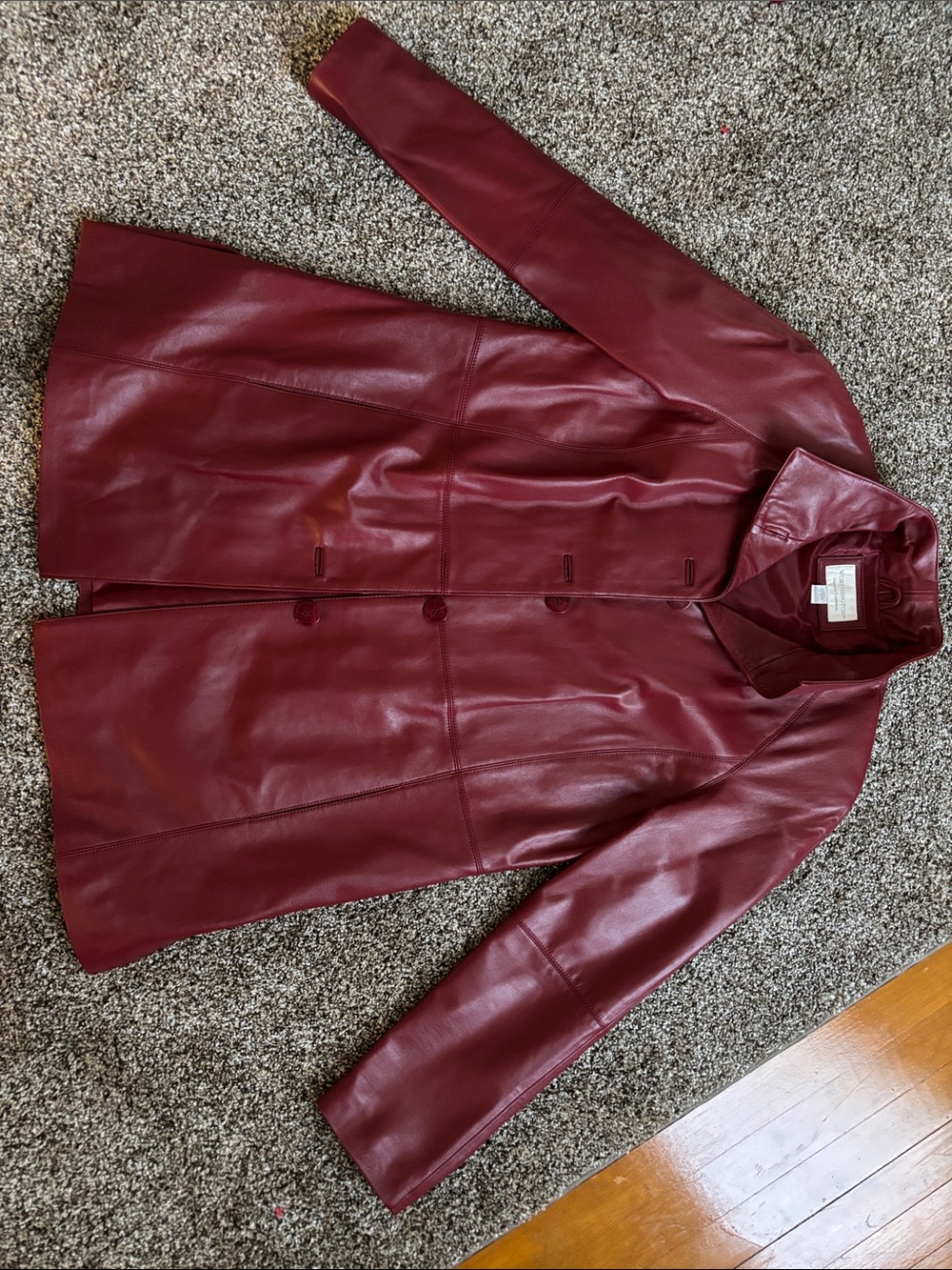 Women's Burgundy Leather Button-Front Coat by